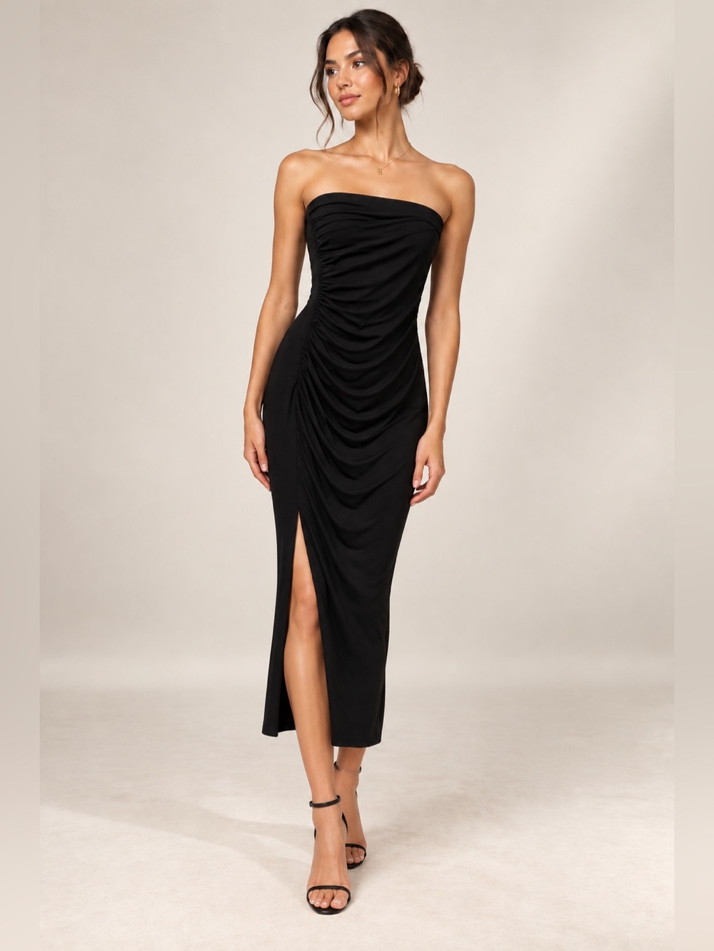Forever 21 Black Strapless Ruched Midi Dress XS